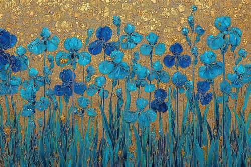 Gilded Irises - Blue Field