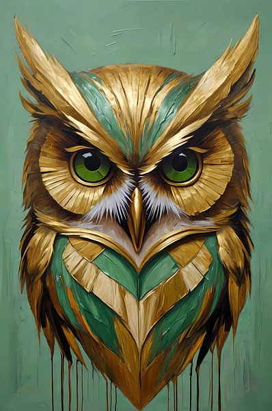 Moderne goldene Eule im Art-déco-Stil von Art & Soul Creations