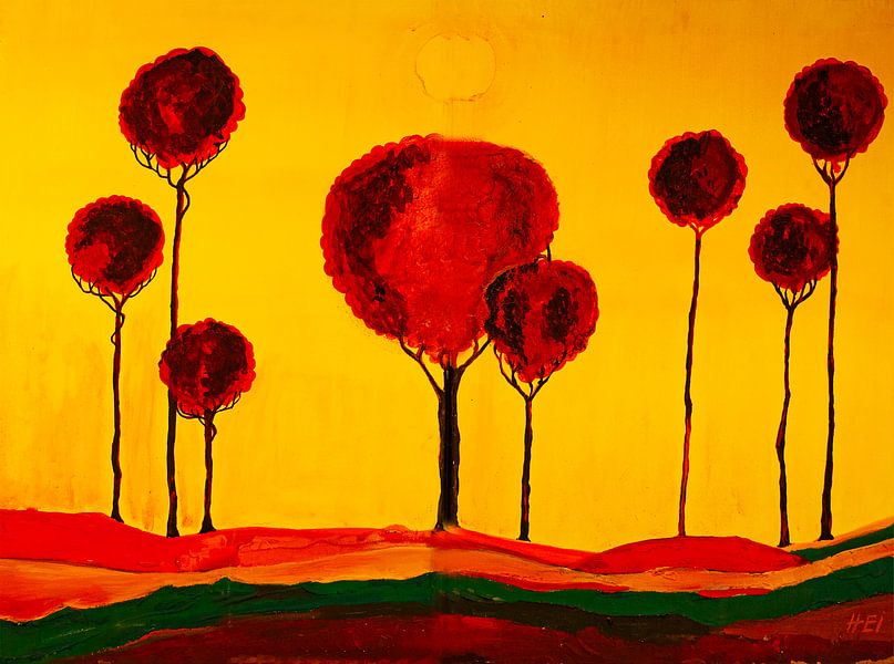 Tuscan landscape with eight trees by Klaus Heidecker