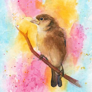 Friendly sparrows on a branch square Part Two by Karen Kaspar