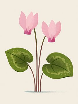 Zypernzyklamen, botanische Illustration im minimalistischen Stil von Eduard Broekhuijsen