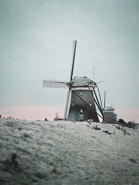 Mills of Stompwijk in winter by Teun de Leede