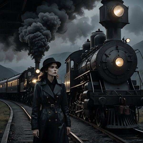 Attractive woman in front of an old steam locomotive by Nick Wendt