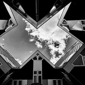 front view of cube houses in black and white by Rita Phessas