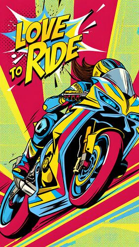 Pop-art: Motorrijdster in volle vaart
