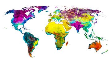 Carte du monde aux couleurs tropicales sur WereldkaartenShop