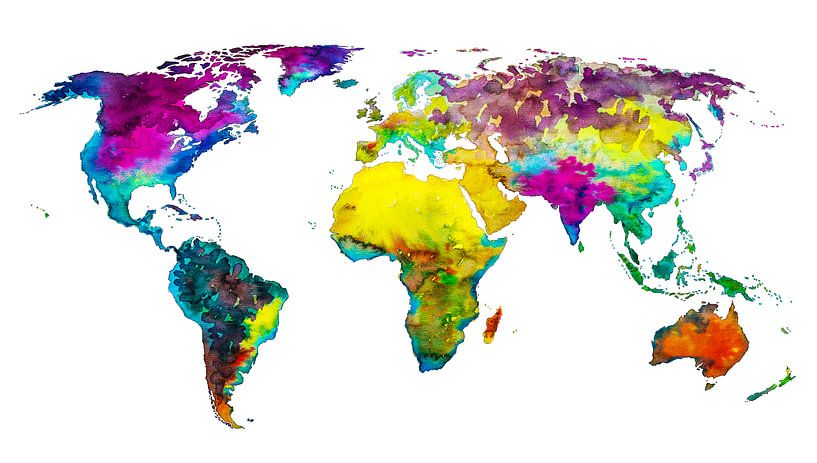 Carte du monde aux couleurs tropicales par WereldkaartenShop