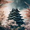 Samurai | landscape with castle and blossom trees 8 by Digitale Schilderijen