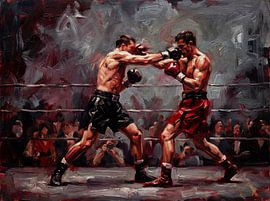 Expressive Boxing Match Oil Painting