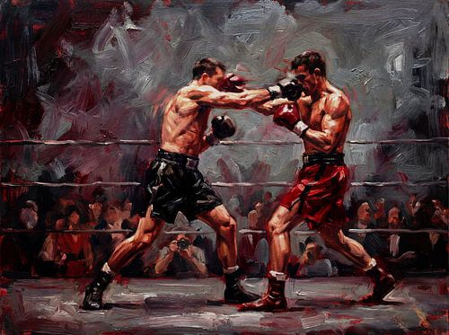 Expressive Boxing Match Oil Painting