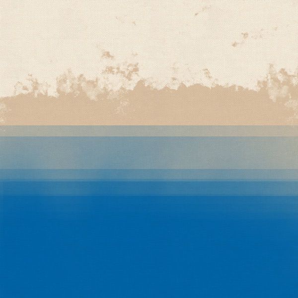 Abstrakte Landschaft in Neonblau und Pastellbeige von Dina Dankers