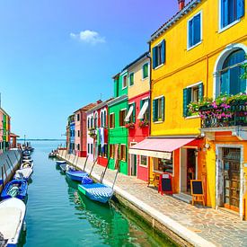 Kanaal en kleurrijke huizen op het eiland Burano. Venetiaanse lagune van Stefano Orazzini