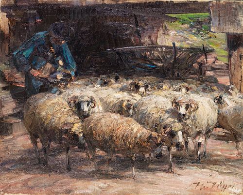 Berger avec son troupeau au puits, HEINRICH VON ZÜGEL, 1925