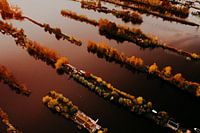 Aerial photo of Scheendijk during sunrise