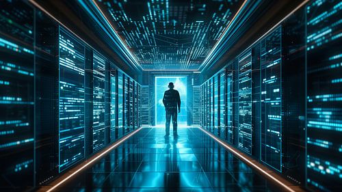 Male admin in futuristic data centre