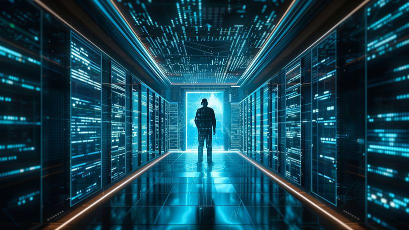 Mannelijke admin in futuristisch datacenter van de-nue-pic