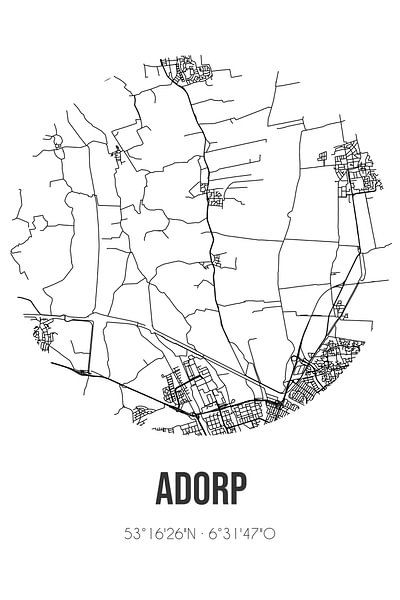 Adorp (Groningen) | Map | Black and white by Prints of Place