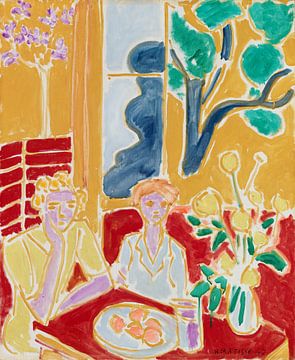 Henri Matisse. Twee meisjes tegen geel en rode achtergrond