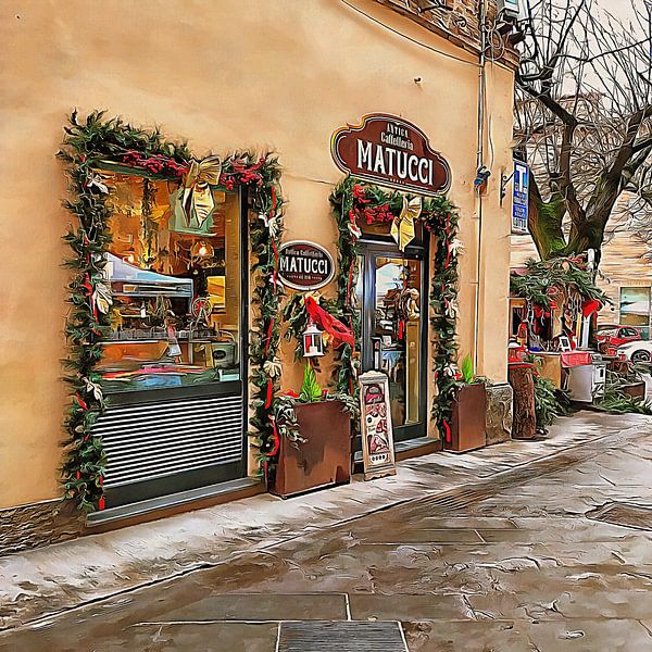 Bar Matucci At Christmas Citta della Pieve by Dorothy Berry-Lound