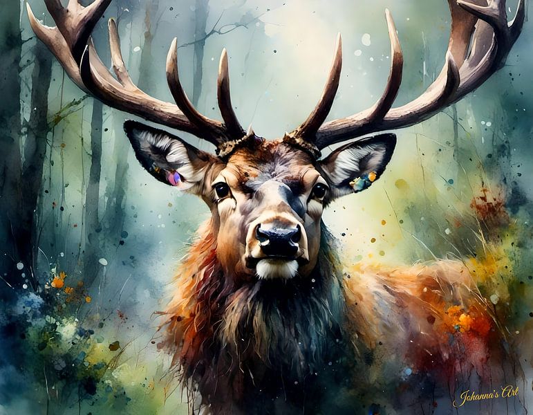 La faune et la flore en aquarelle - Cerf 4 par Johannas Art Creations