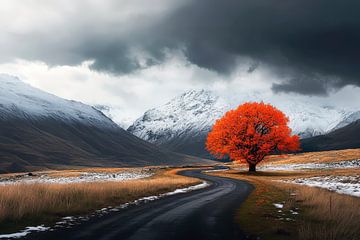 Lichtgevende boom in een winters landschap van Poster Art Shop