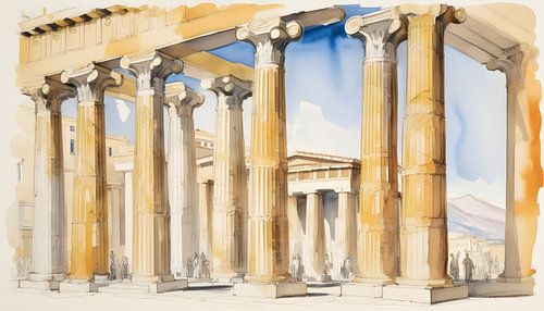 Aquarelle Architecture Esquisse Grèce antique