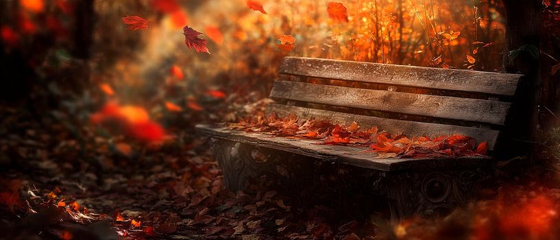 Autumnal tranquillity on a bench by Poster Art Shop