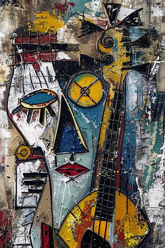 Abstracte Vrouw met Gitaar in Kleuren