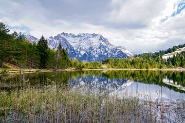 Der ruhige Luttensee bei Mittenwald, umgeben von alpiner Natur und stiller Berglandschaft. von Miriam Schwarzfischer Fotografie