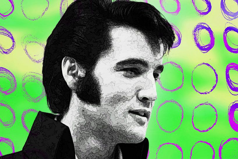Elvis Presley Abstraktes Pop Art Portrait in Grün-Rosa von Art By Dominic