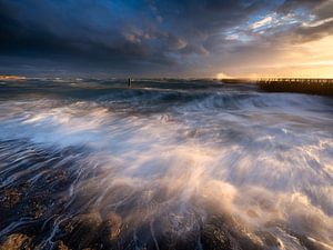 Rough sea at sunset