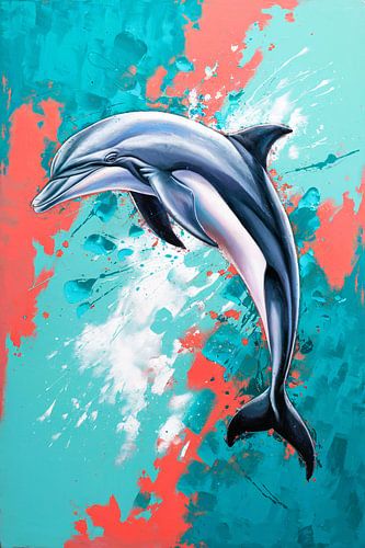 Kleurrijke dolfijn met abstracte spatten