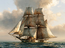 Segelschiff unter vollen Segeln im Sonnenlicht