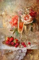 Champagne and Roses Still Life - Romantic and Elegant Painting