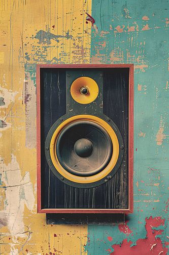 Haut-parleur vintage sur un mur usé par les intempéries