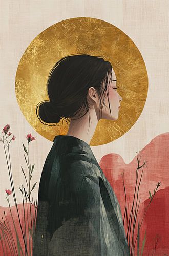 Sereen portret met gouden cirkel