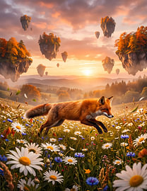 Magical Red Fox in an Enchanted Autumn Meadow by haroulita