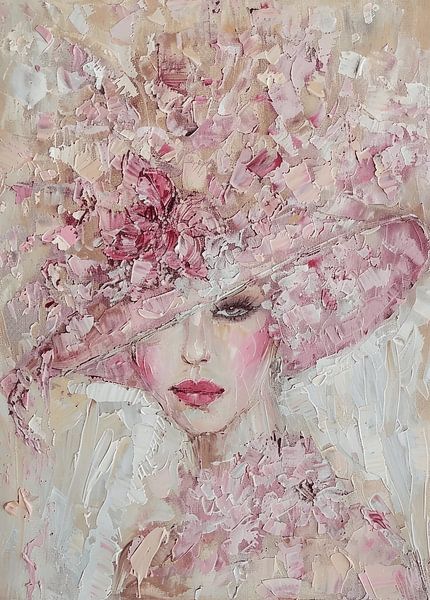 Porträt einer Dame mit einem Hut in Rosa von Studio Allee
