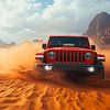 Red Jeep Wrangler at Sunset in the Dunes by robby akrim