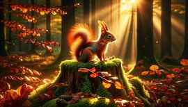 Eichhörnchens Herbstzauber im Morgenlicht von artefacti