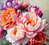 A colourful image of peony rose flowers.
