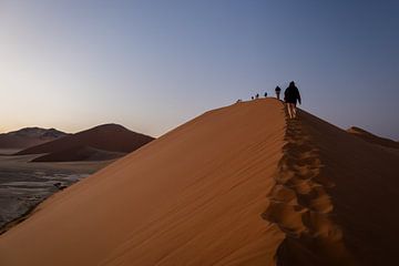 Climbing up the hill | Dune 45, Namibië van Tine Depré
