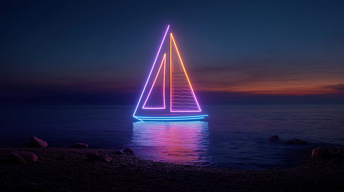 Neon zeilboot aan het strand panorama