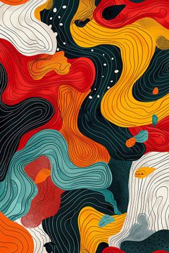 Artiestiek abstract lijnen kunstwerk in veel verschillende kleuren van Digitale Schilderijen