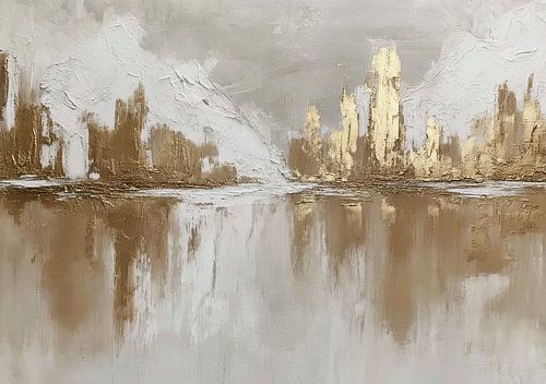 Abstracte weerspiegeling van een gouden skyline