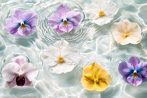 Bloemen op water met details