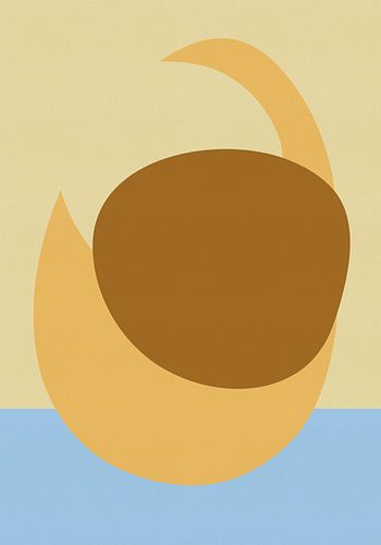 Ovale compositie in bruin, botergeel en lichtblauw