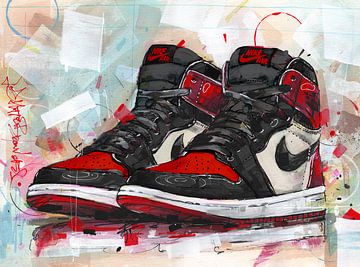 Nike air Jordan 1 Retro High 'bret toe' schilderij van Jos Hoppenbrouwers