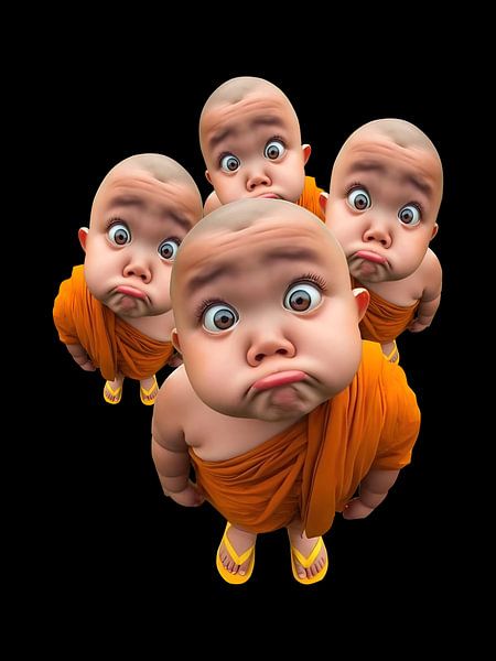 Niedlicher junger Mönch - Minimalistische orangefarbene Robe von Ramy Salah Hefny