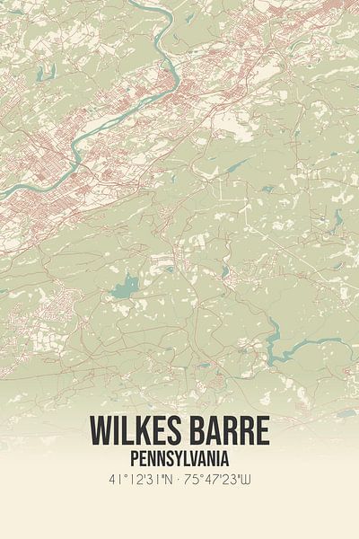 Alte Karte von Wilkes Barre (Pennsylvania), USA. von Ortsdrucke